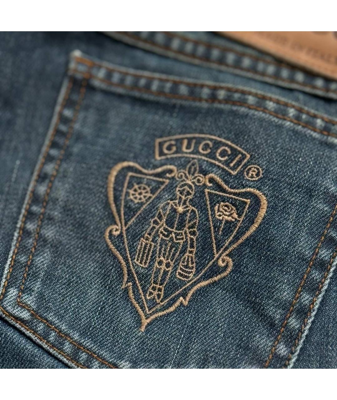 GUCCI Темно-синие хлопковые прямые джинсы, фото 3