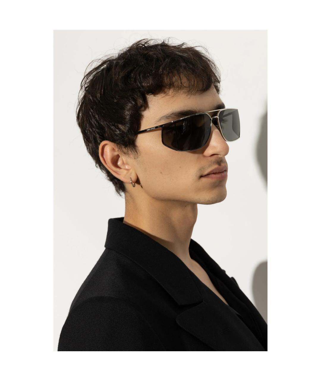 SAINT LAURENT Серебряные металлические солнцезащитные очки, фото 4