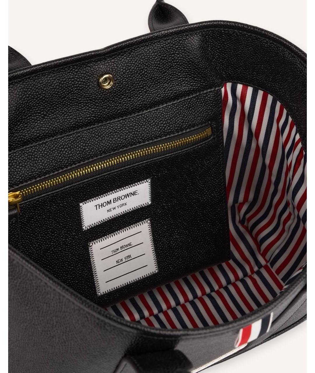 THOM BROWNE Черная кожаная сумка тоут, фото 5