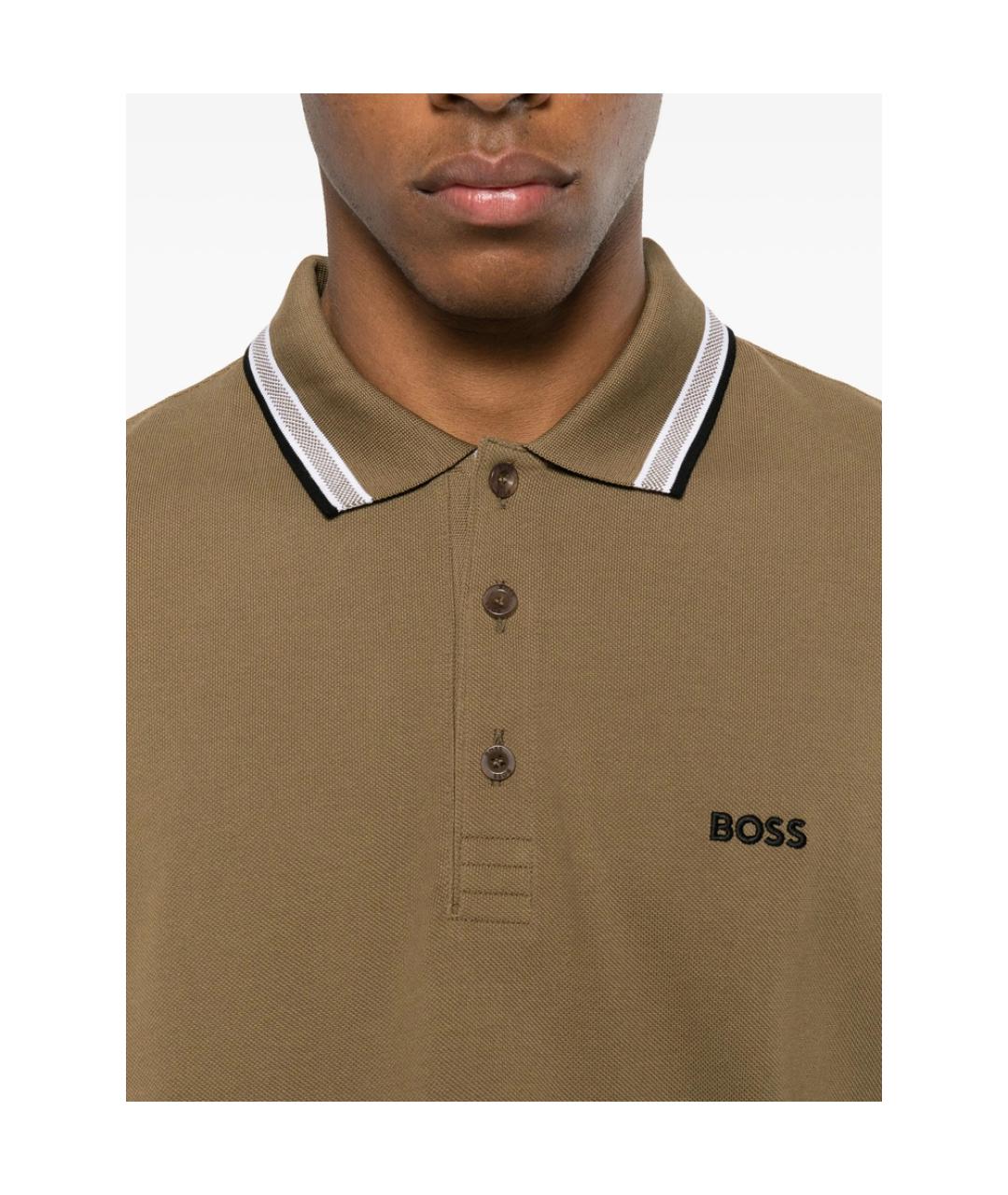 HUGO BOSS Коричневое хлопковое поло с коротким рукавом, фото 3