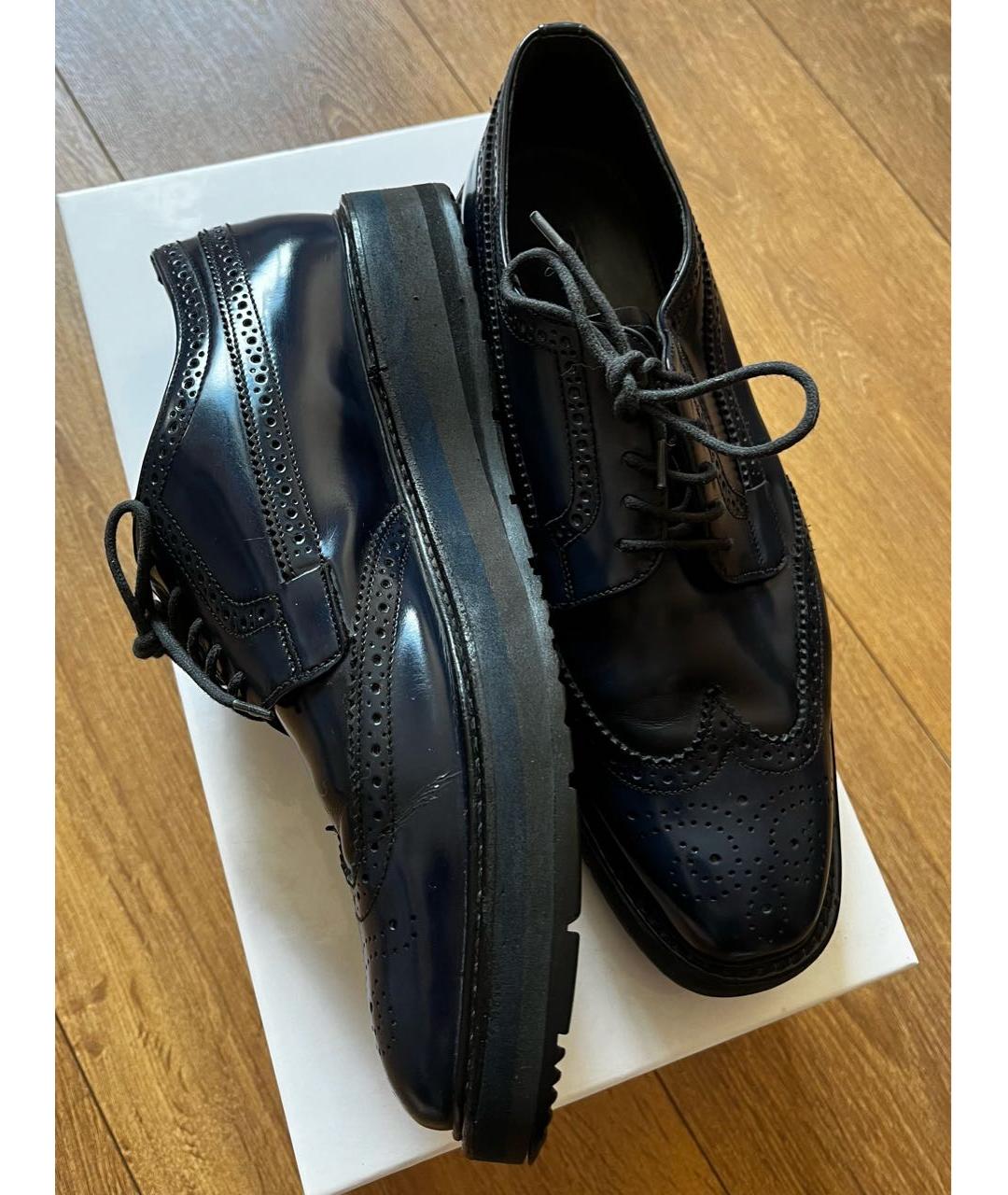 PRADA Темно-синие кожаные брогги и оксфорды, фото 4
