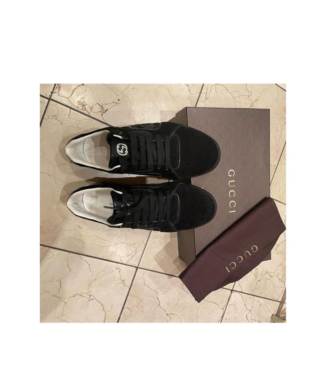 GUCCI Черные замшевые низкие кроссовки / кеды, фото 4