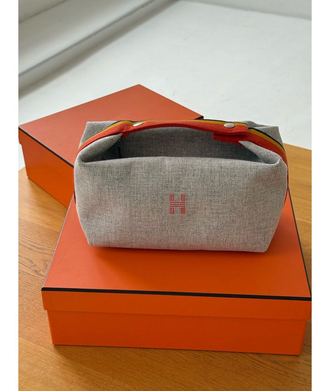 HERMES Серая шерстяная косметичка, фото 2