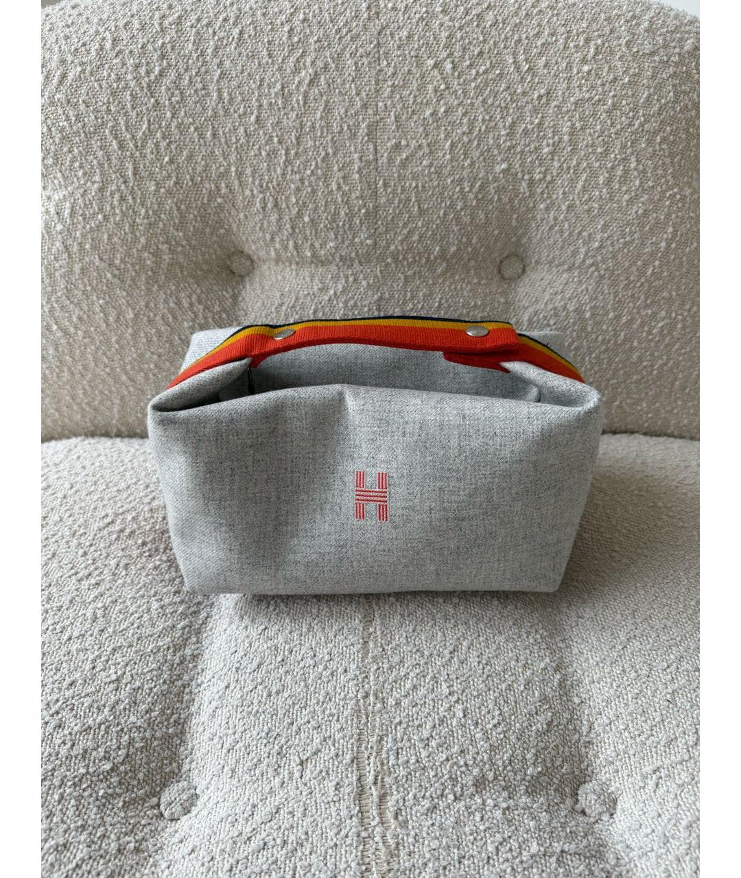 HERMES Серая шерстяная косметичка, фото 6