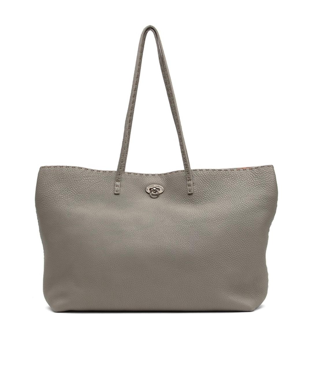 FENDI Серая кожаная сумка тоут, фото 3