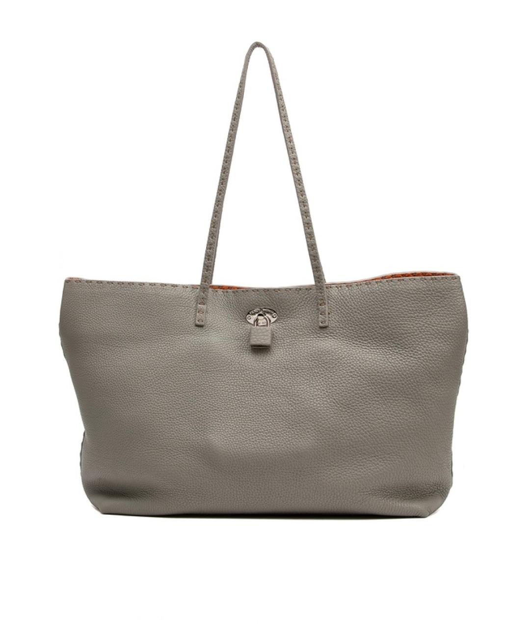 FENDI Серая кожаная сумка тоут, фото 1