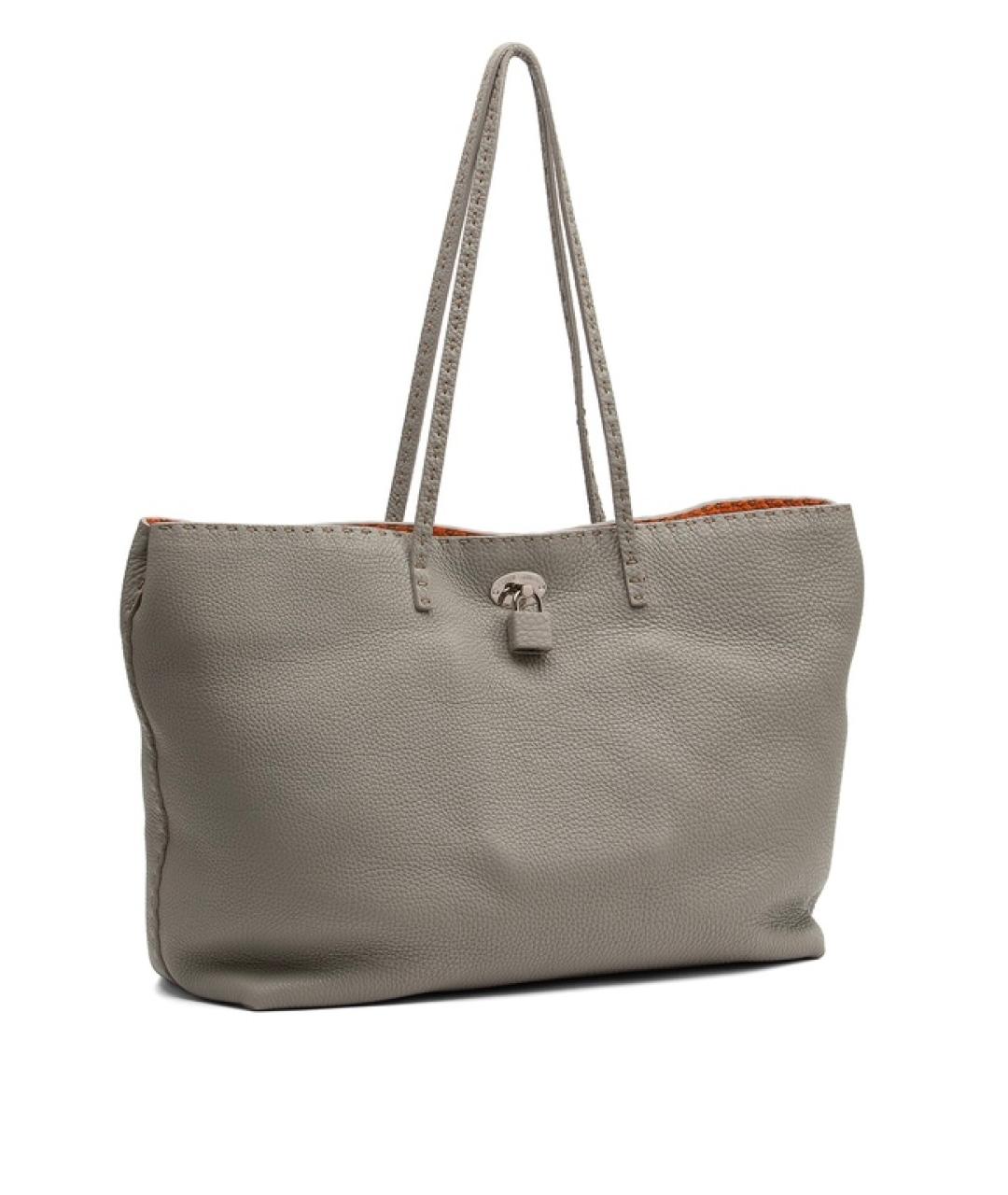 FENDI Серая кожаная сумка тоут, фото 2
