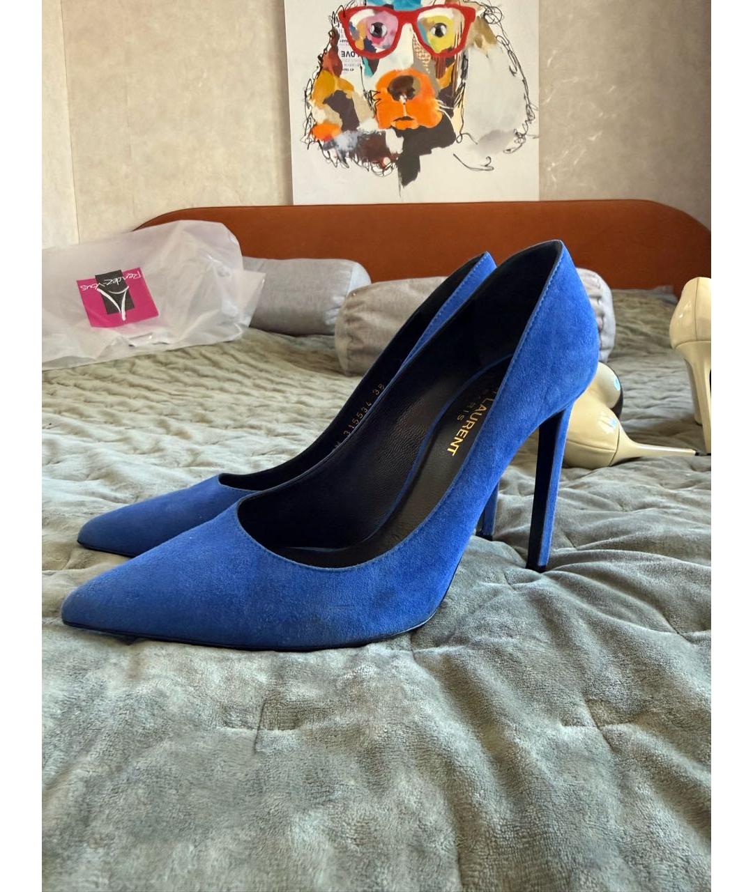 SAINT LAURENT Синие замшевые туфли, фото 7