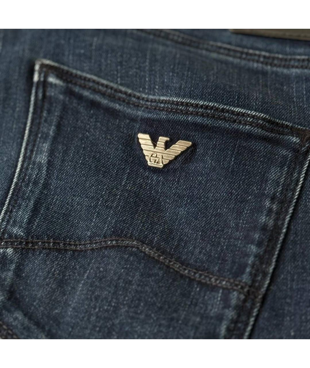 EMPORIO ARMANI Темно-синие хлопковые прямые джинсы, фото 4