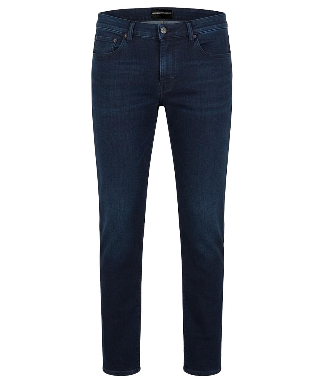 EMPORIO ARMANI Темно-синие хлопковые прямые джинсы, фото 1