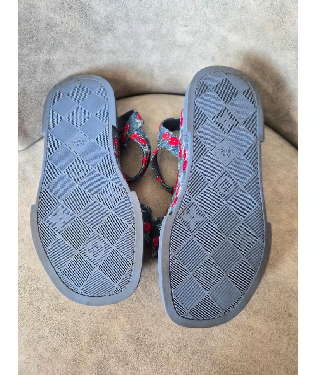 LOUIS VUITTON Синие текстильные босоножки, фото 7