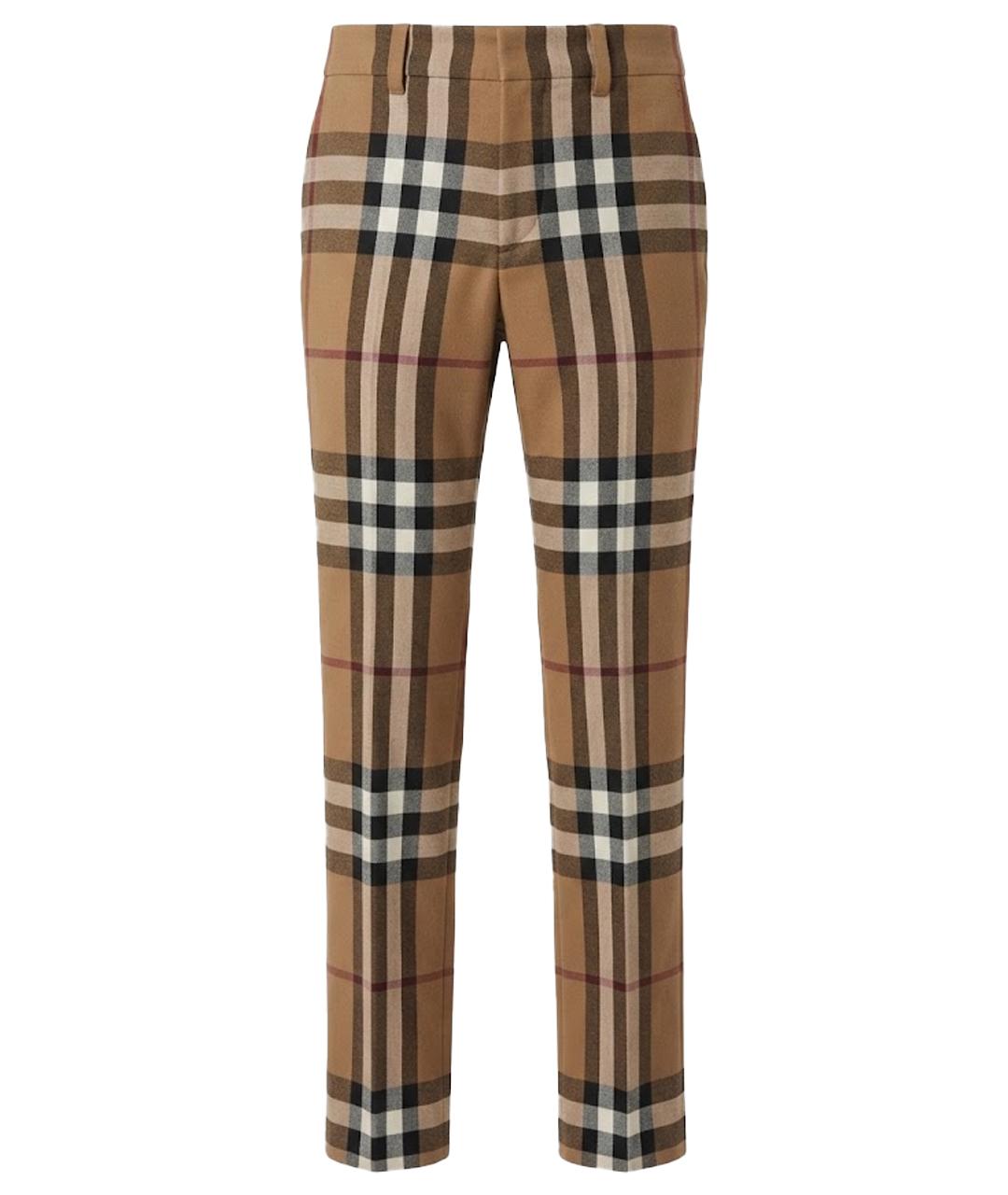 BURBERRY Бежевые шерстяные повседневные брюки, фото 1