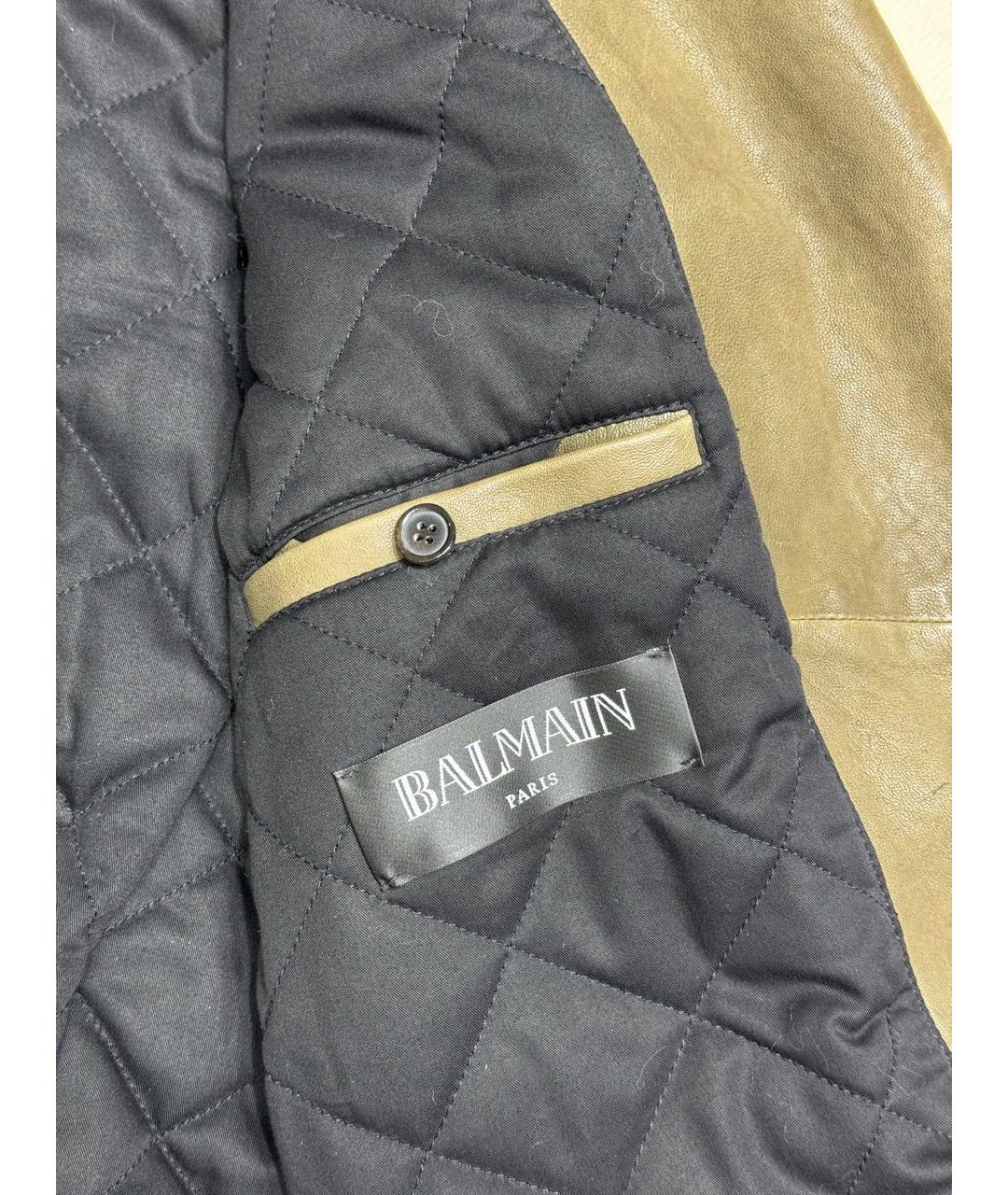 BALMAIN Хаки кожаная куртка, фото 5