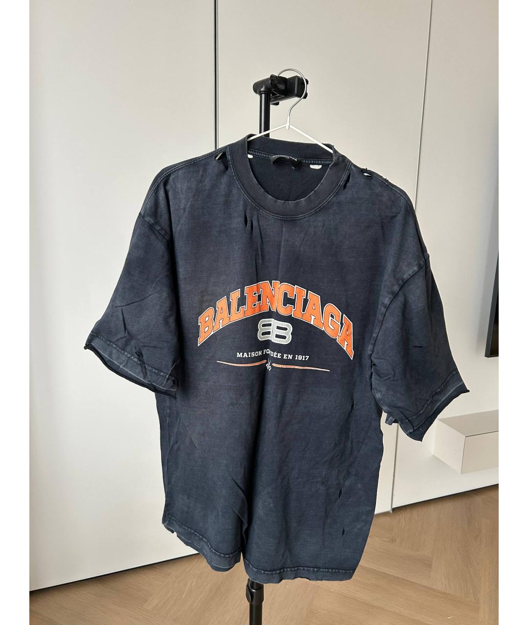 BALENCIAGA Серая хлопковая футболка, фото 4