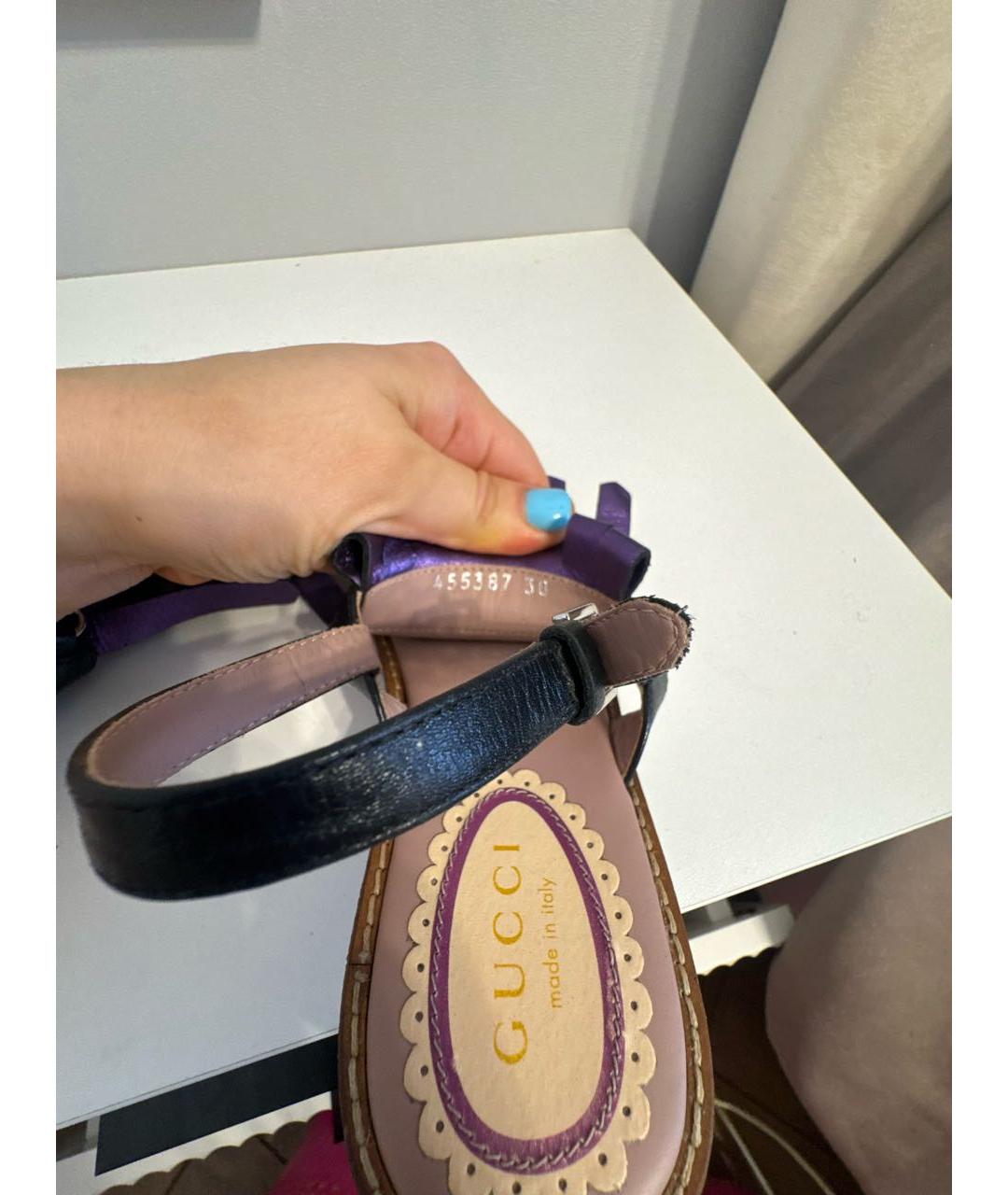 GUCCI KIDS Фиолетовые кожаные сандалии и шлепанцы, фото 6