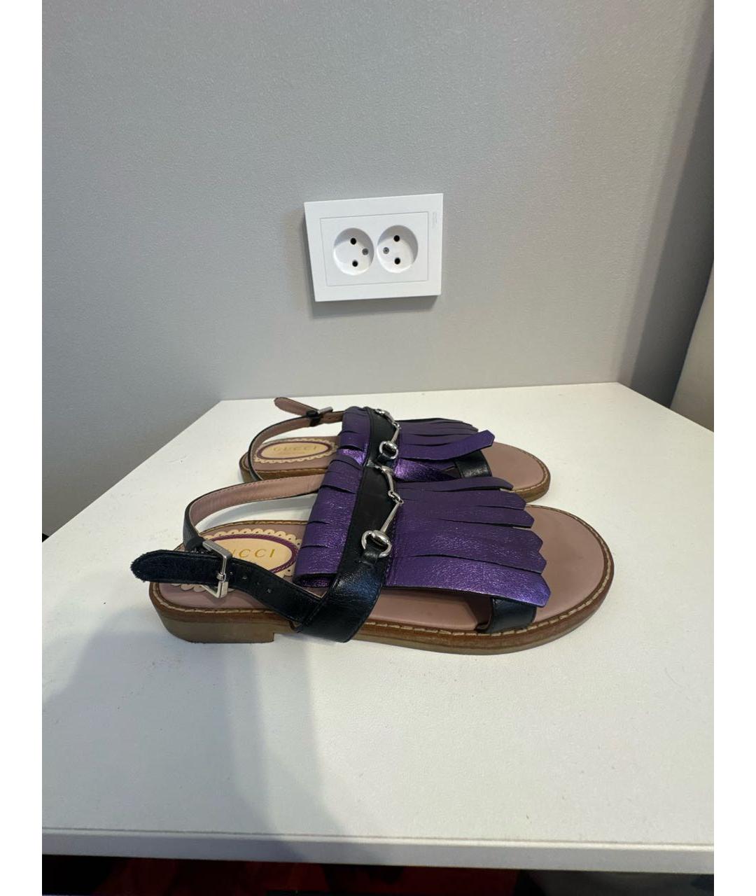 GUCCI KIDS Фиолетовые кожаные сандалии и шлепанцы, фото 9