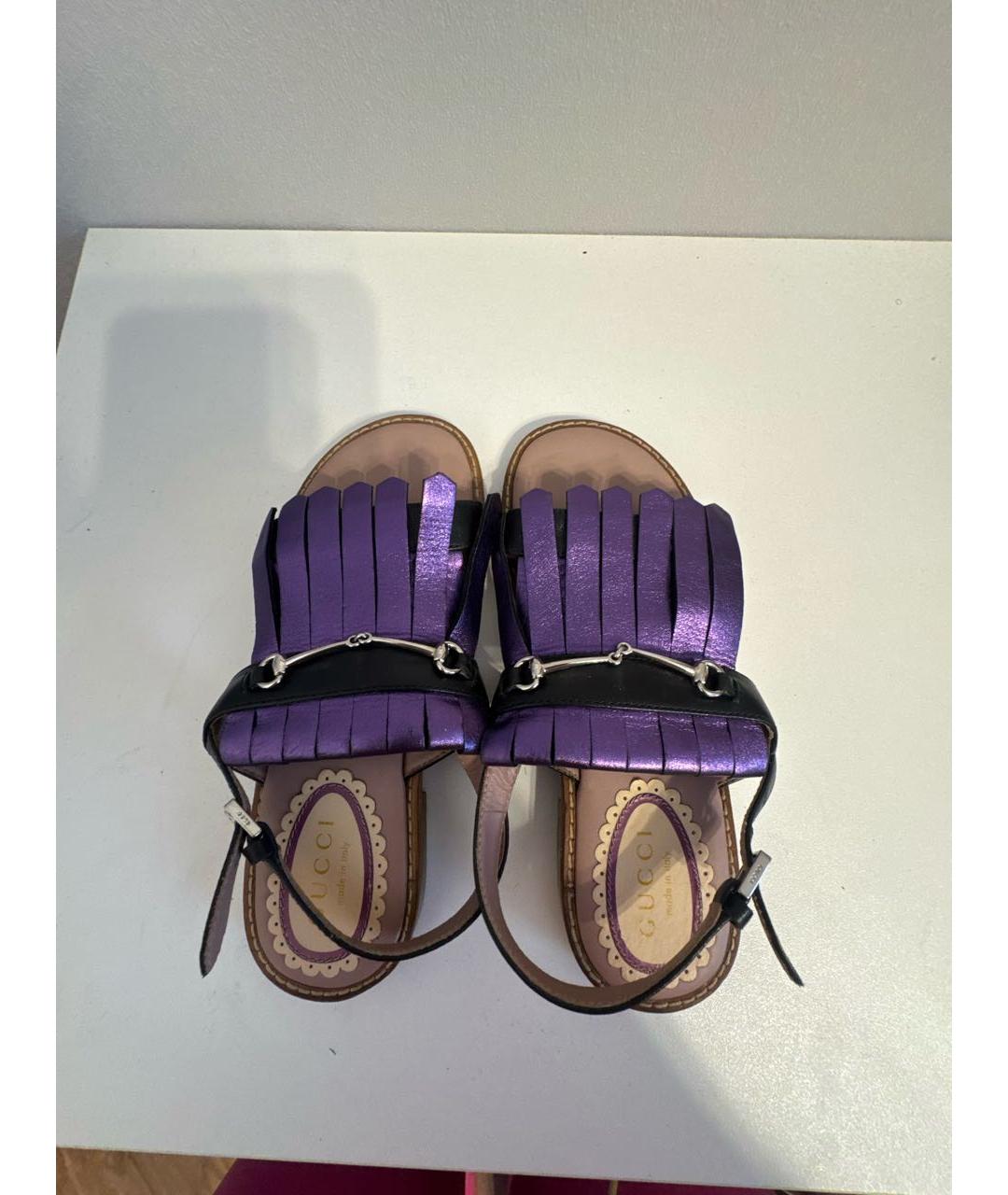 GUCCI KIDS Фиолетовые кожаные сандалии и шлепанцы, фото 3