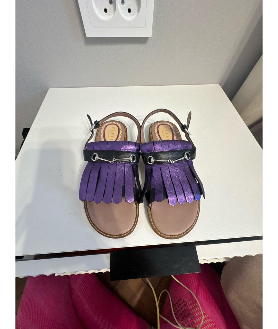 GUCCI KIDS Фиолетовые кожаные сандалии и шлепанцы, фото 2
