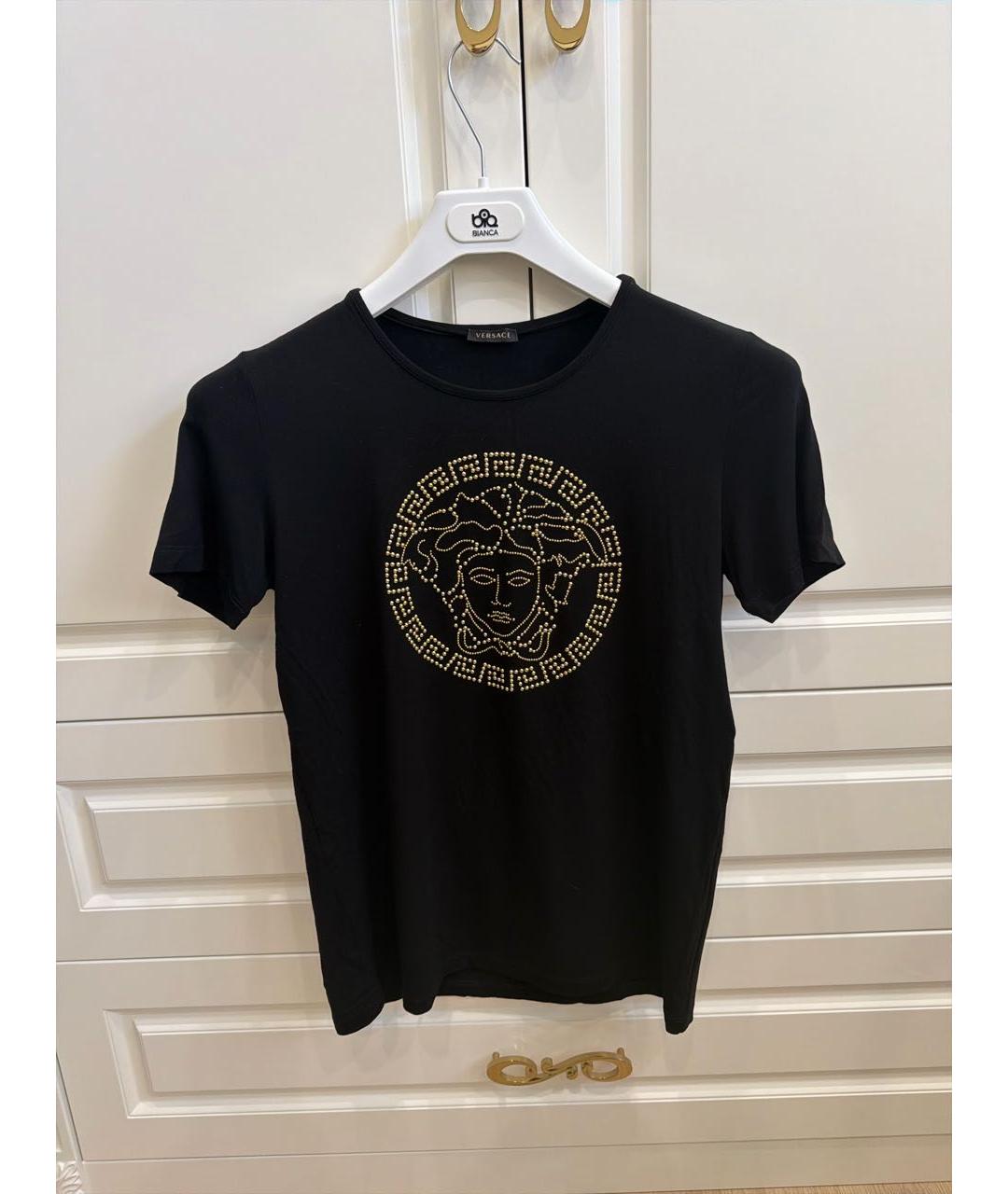 VERSACE Черная хлопко-эластановая футболка, фото 6