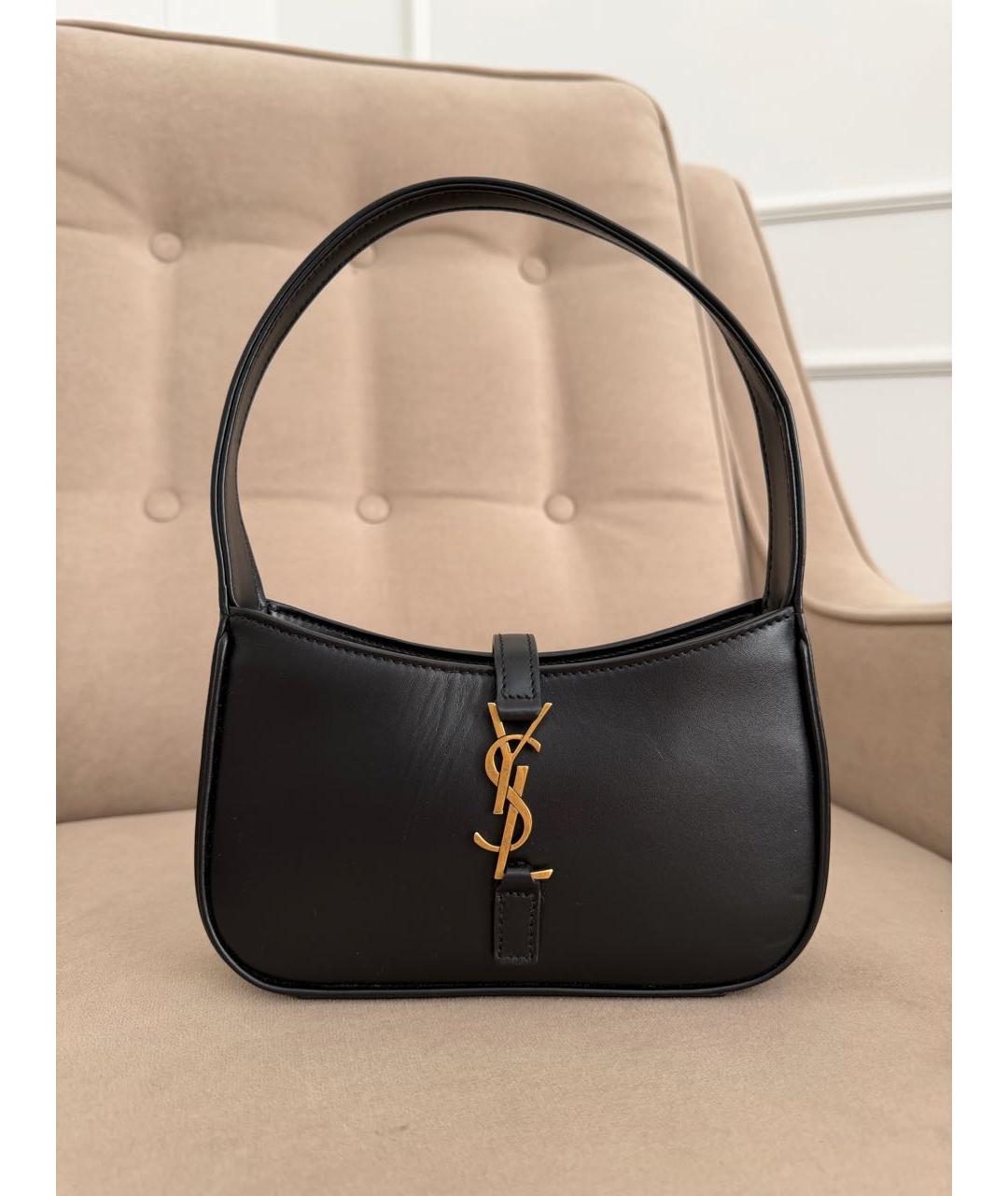 SAINT LAURENT Черная кожаная сумка с короткими ручками, фото 9