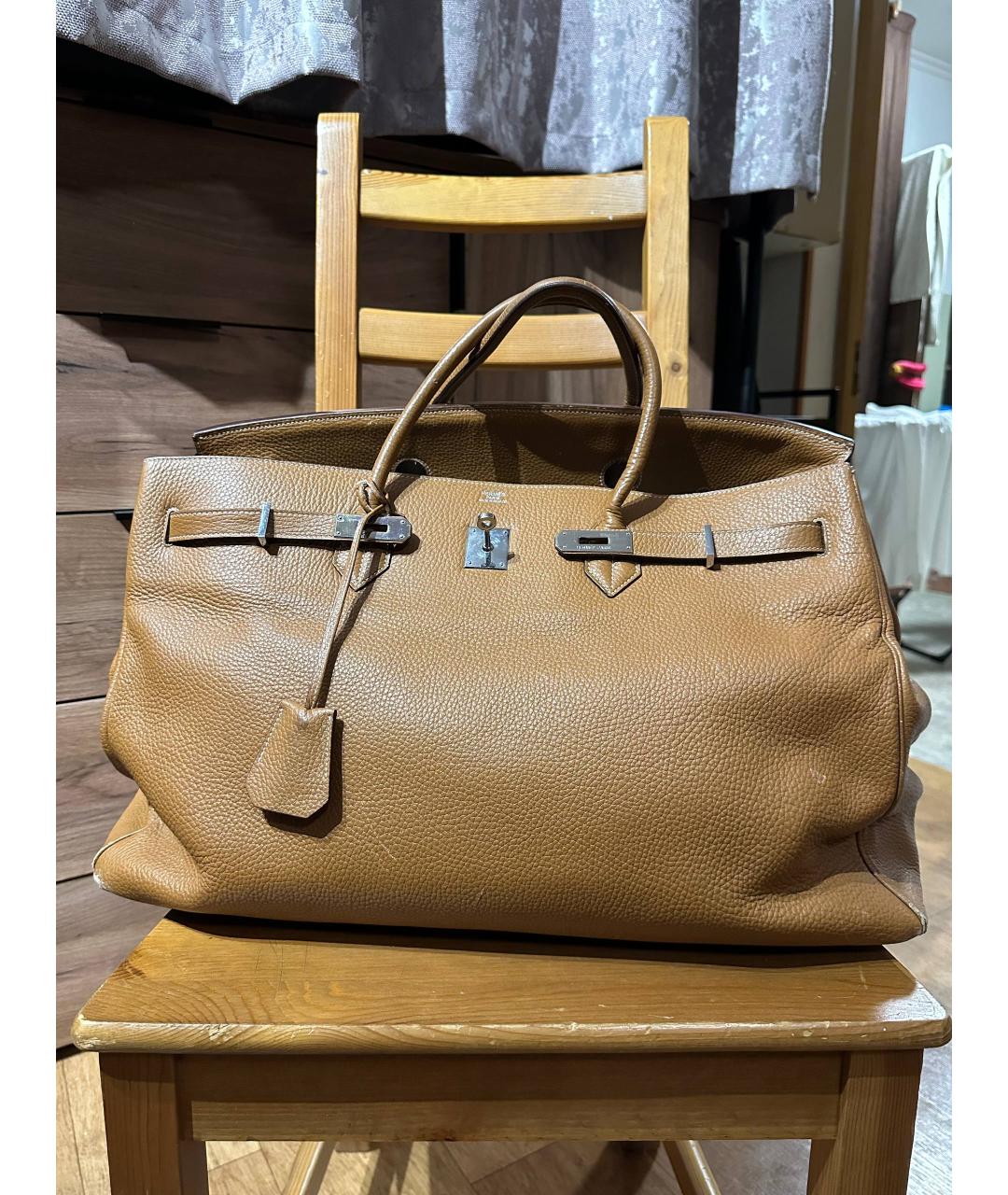 HERMES Оранжевая кожаная дорожная/спортивная сумка, фото 5