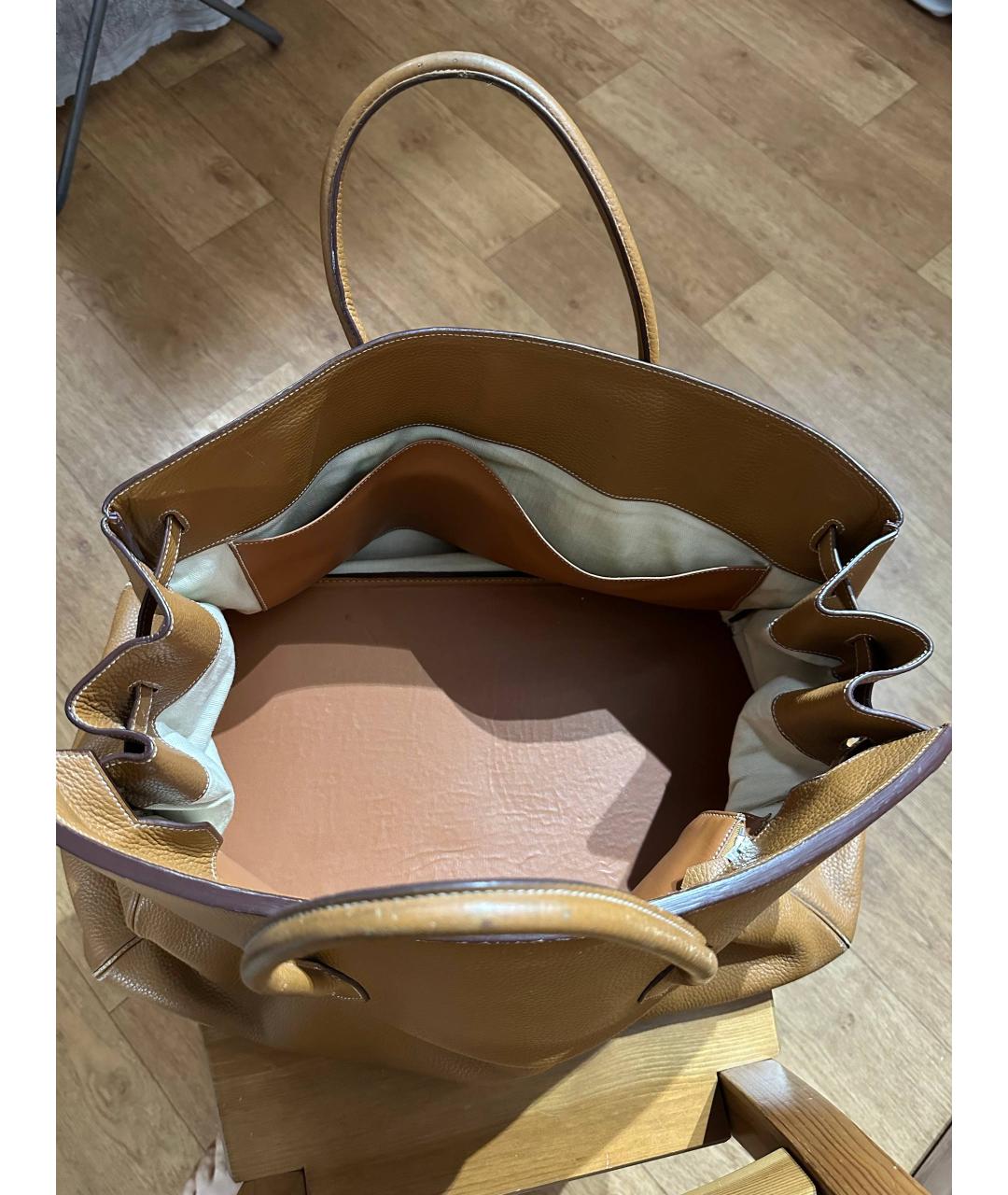 HERMES Оранжевая кожаная дорожная/спортивная сумка, фото 4