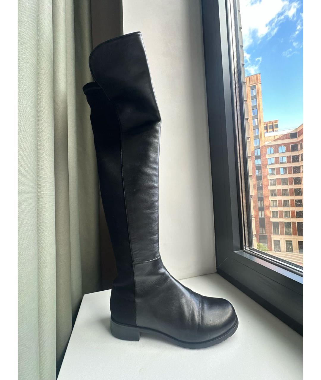 STUART WEITZMAN Черные кожаные ботфорты, фото 5