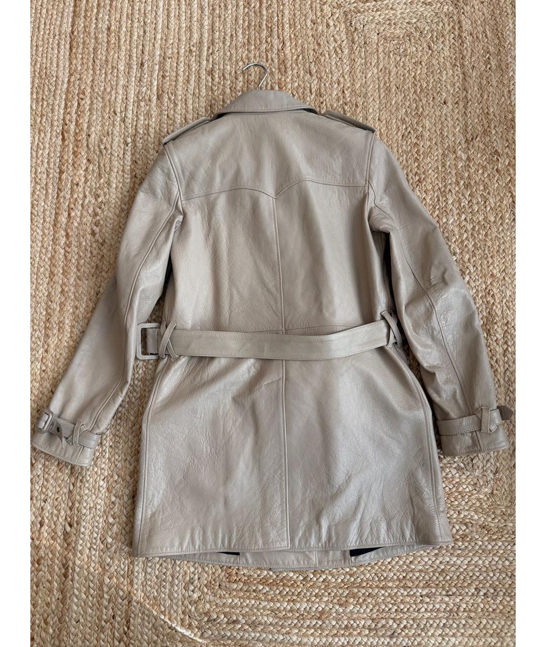 SAINT LAURENT Бежевый кожаный тренч/плащ, фото 2