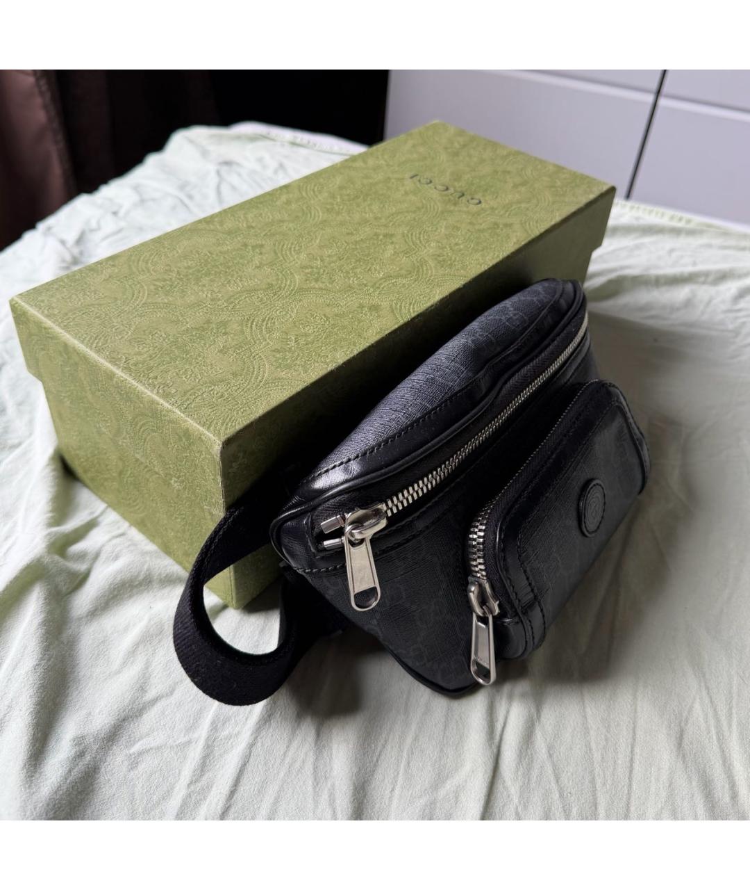 GUCCI Черная поясная сумка из канвы, фото 2