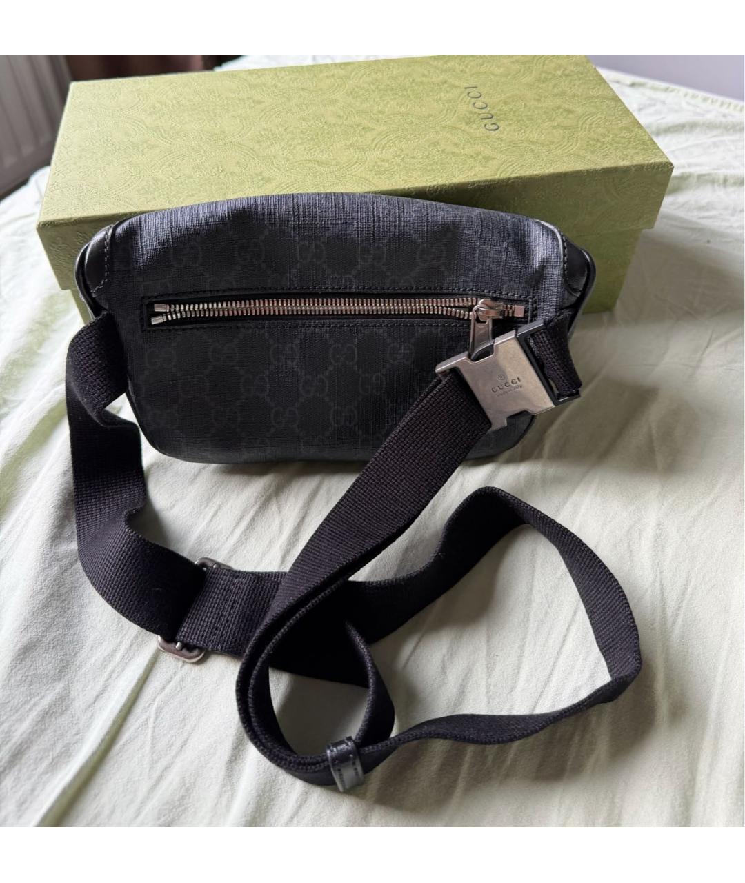GUCCI Черная поясная сумка из канвы, фото 3