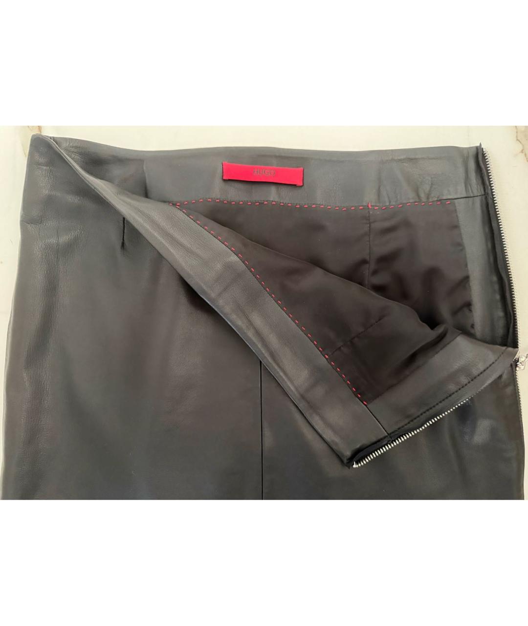 HUGO BOSS Черная кожаная юбка мини, фото 7