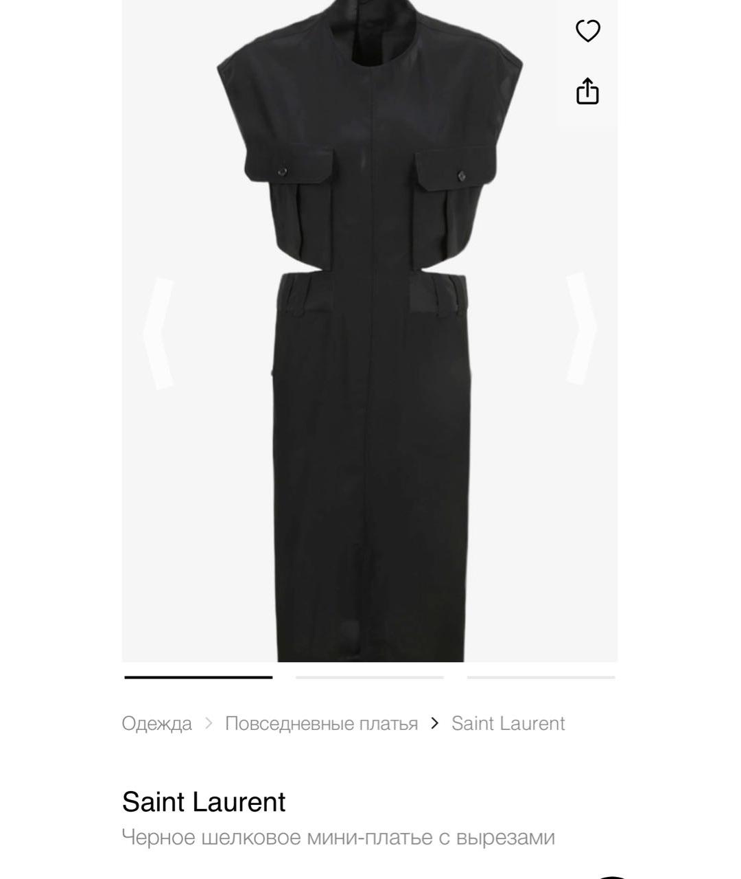 SAINT LAURENT Черное шелковое повседневное платье, фото 2