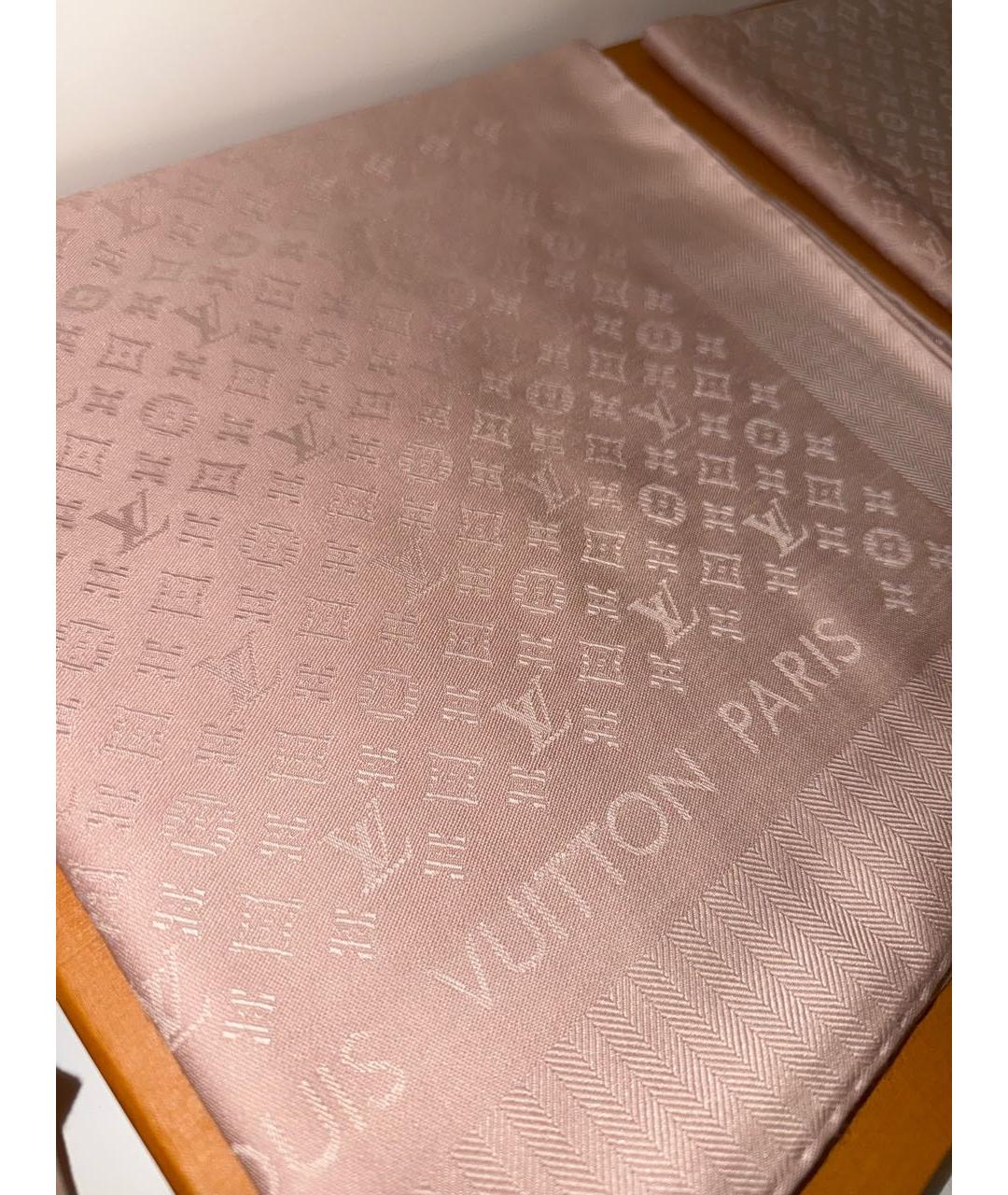 LOUIS VUITTON Розовый шелковый платок, фото 5