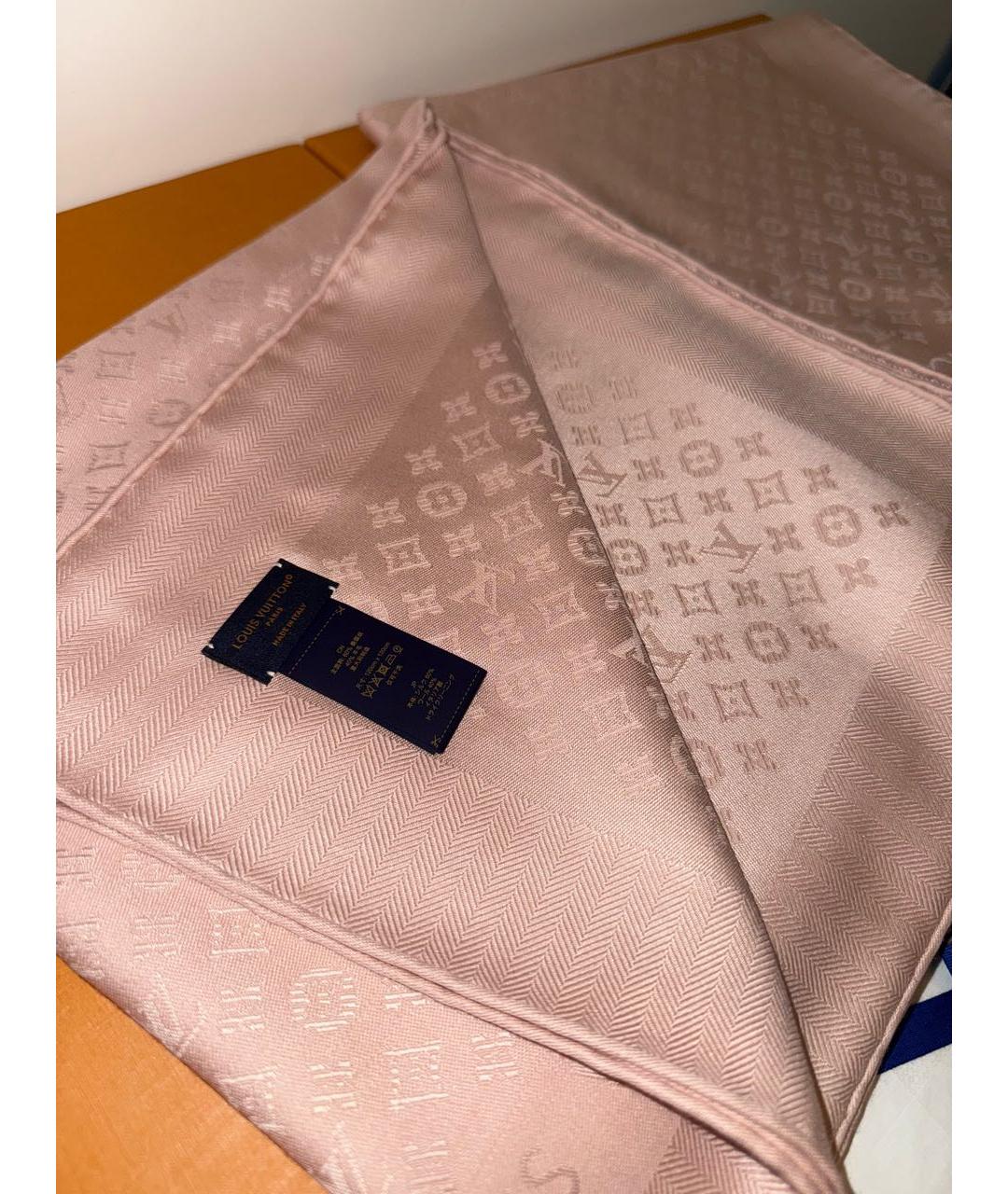 LOUIS VUITTON Розовый шелковый платок, фото 6