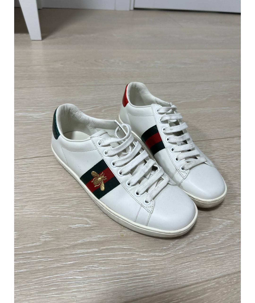 GUCCI Белые кожаные кеды, фото 2
