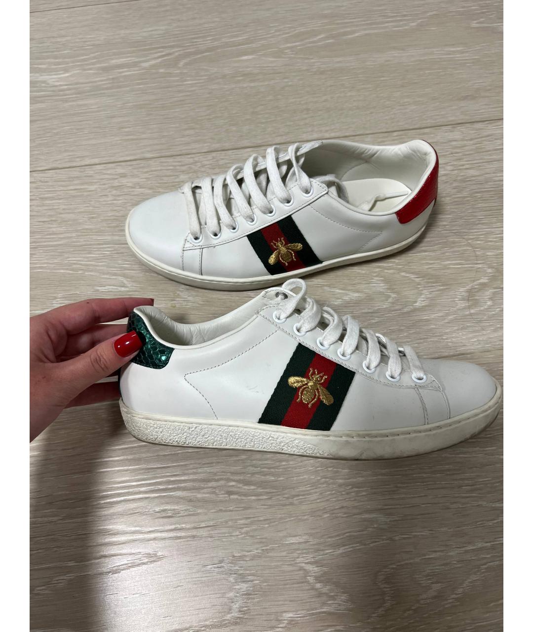 GUCCI Белые кожаные кеды, фото 4