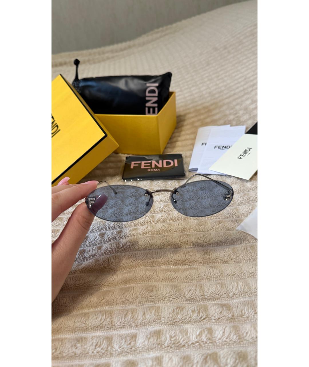 FENDI Голубые металлические солнцезащитные очки, фото 7