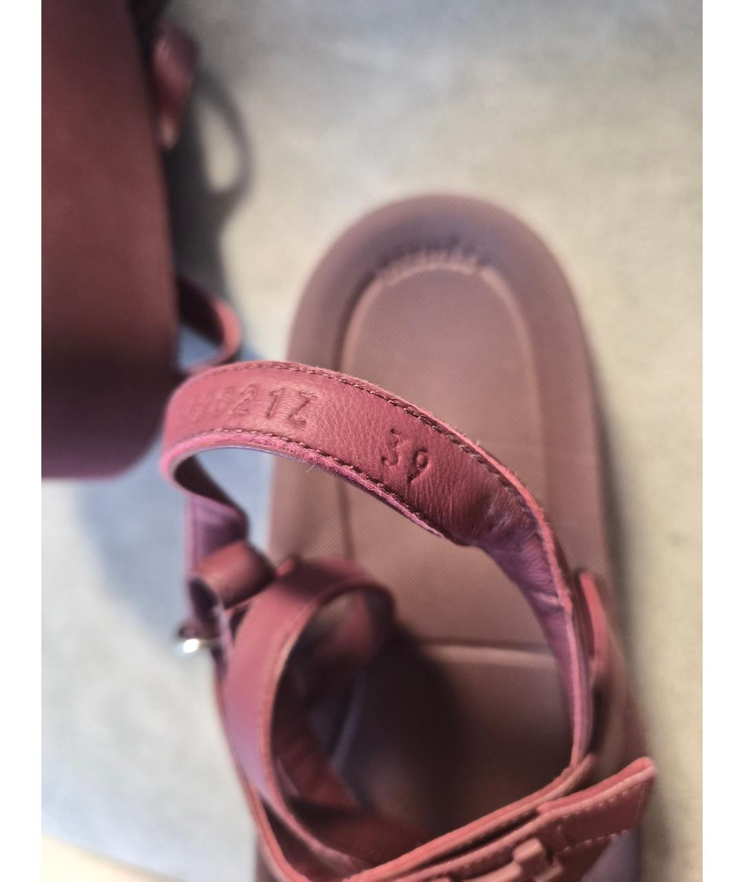 HERMES Бордовые кожаные босоножки, фото 6