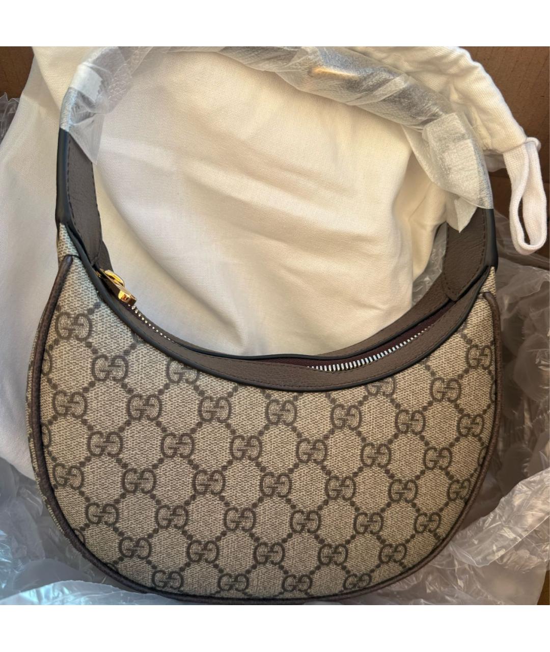 GUCCI Коричневая сумка с короткими ручками из канвы, фото 5