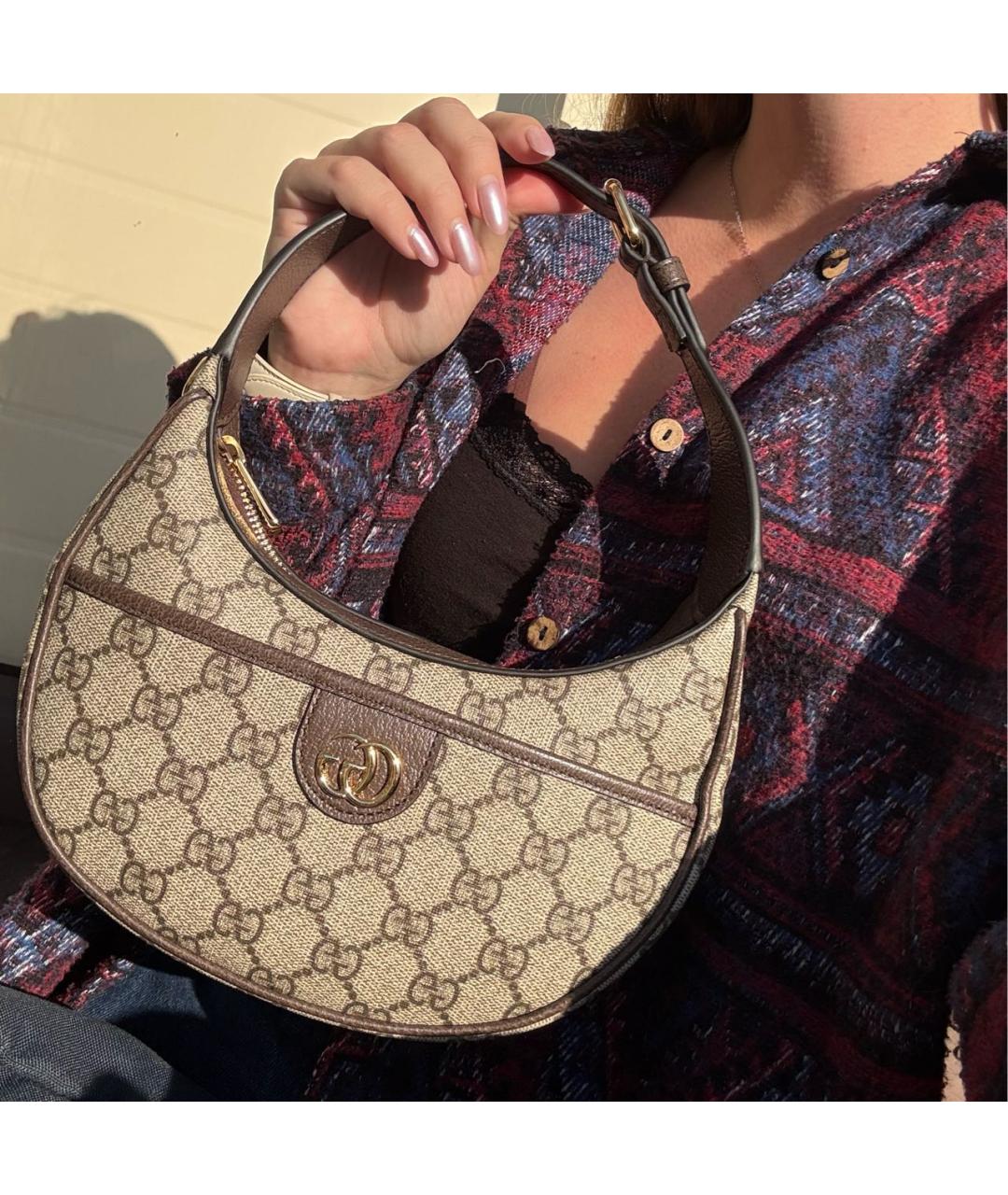 GUCCI Коричневая сумка с короткими ручками из канвы, фото 6