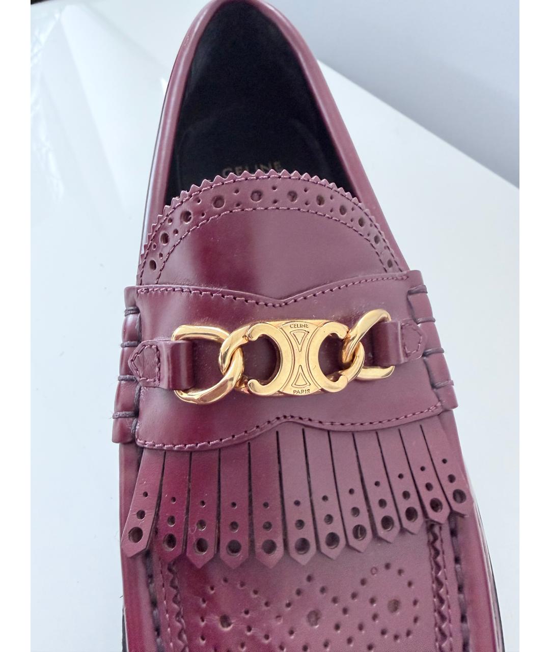 CELINE Бордовые кожаные лоферы, фото 5