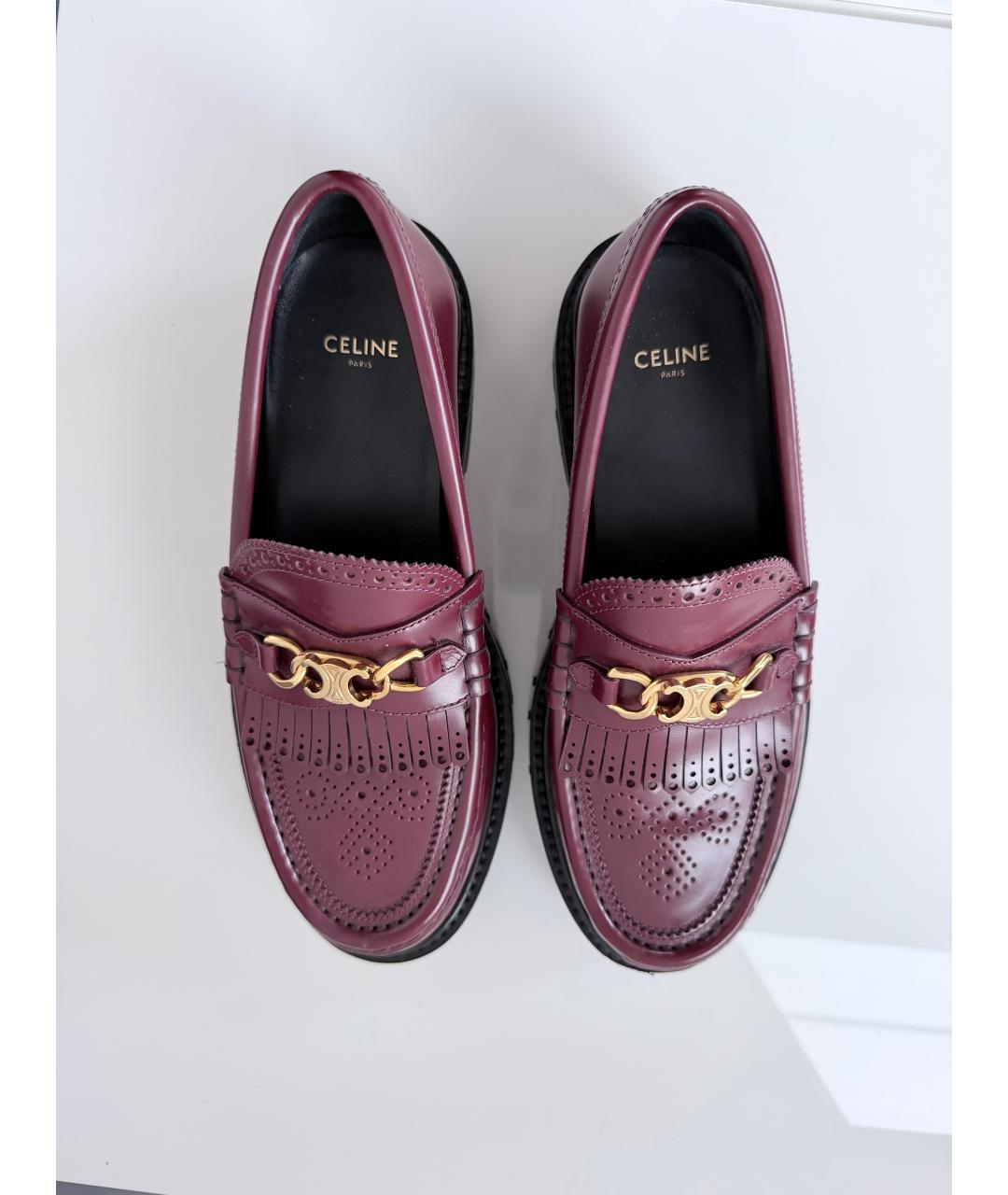 CELINE Бордовые кожаные лоферы, фото 2