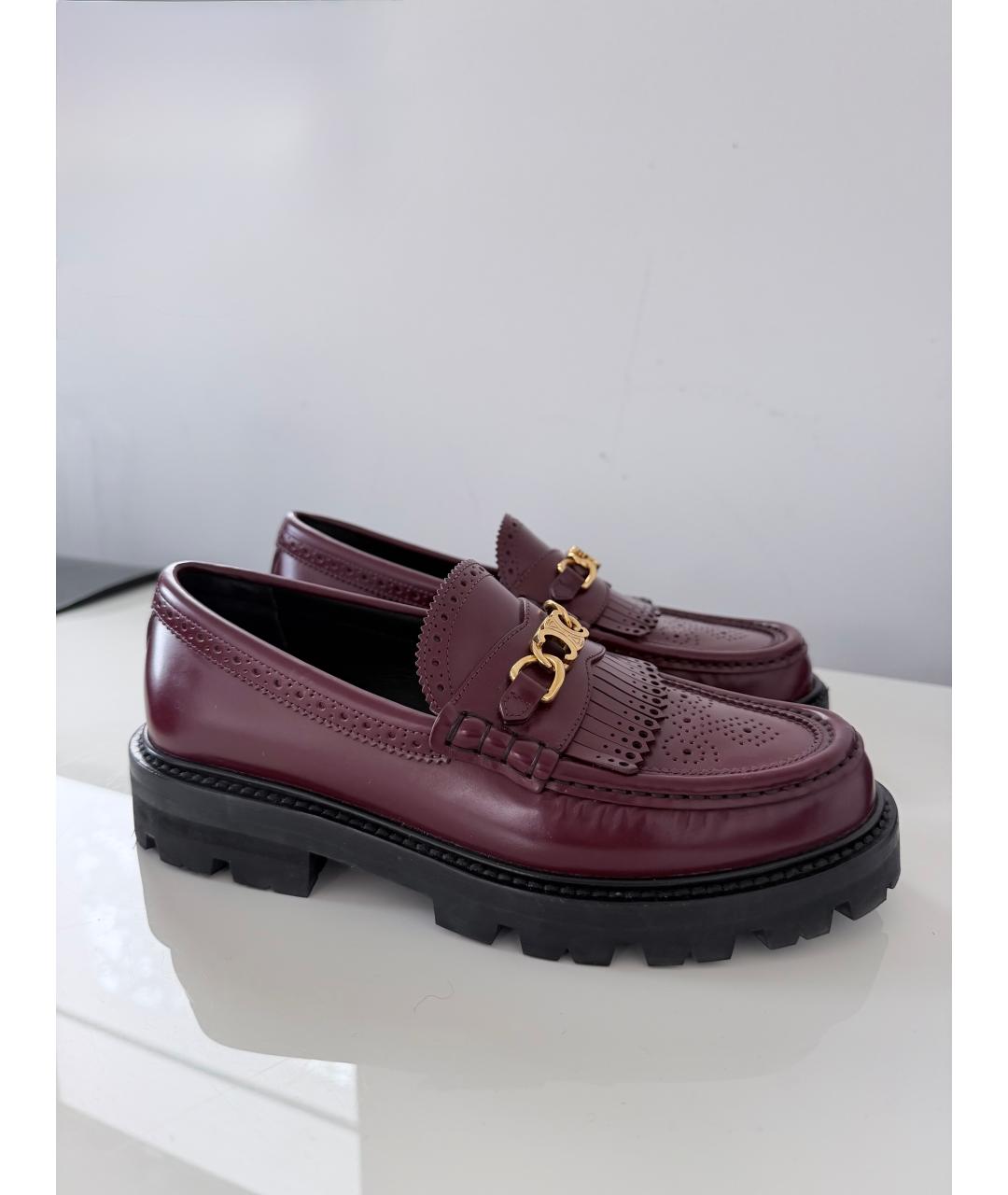 CELINE Бордовые кожаные лоферы, фото 6