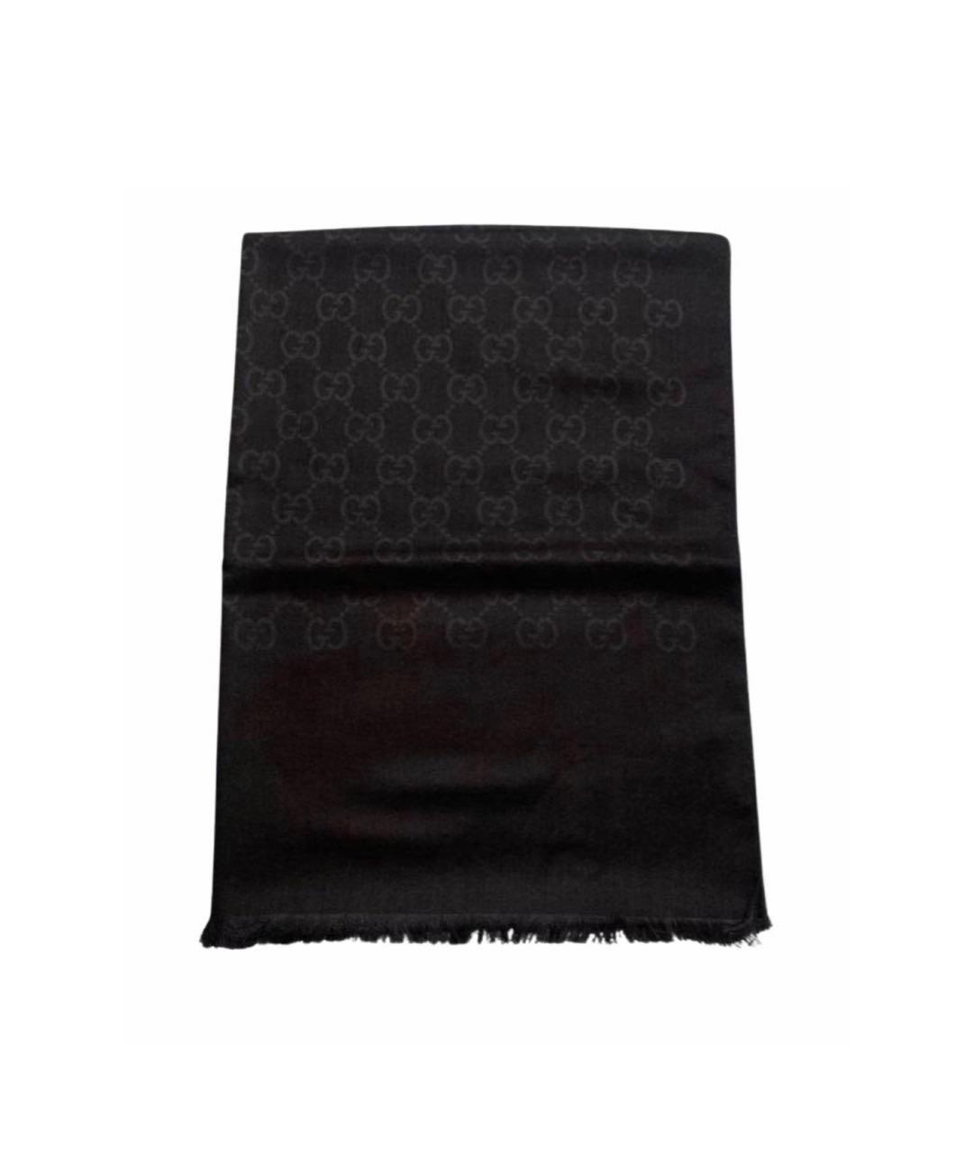 GUCCI Черный шерстяной шарф, фото 1