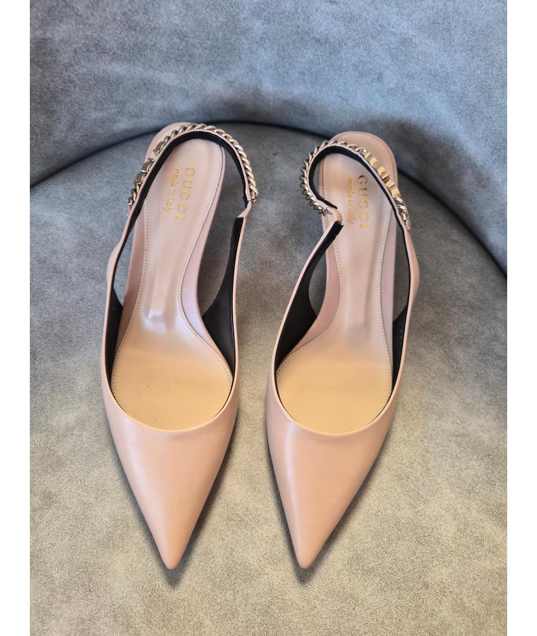 GUCCI Бежевые кожаные лодочки на низком каблуке, фото 2