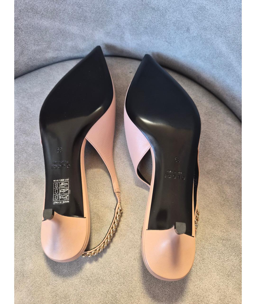 GUCCI Бежевые кожаные лодочки на низком каблуке, фото 5