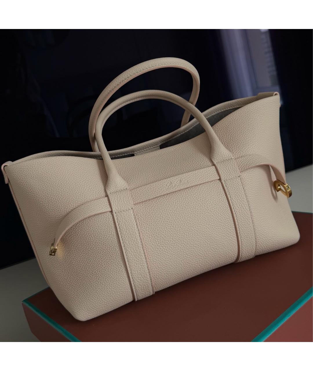 LORO PIANA Бежевая кожаная сумка тоут, фото 8