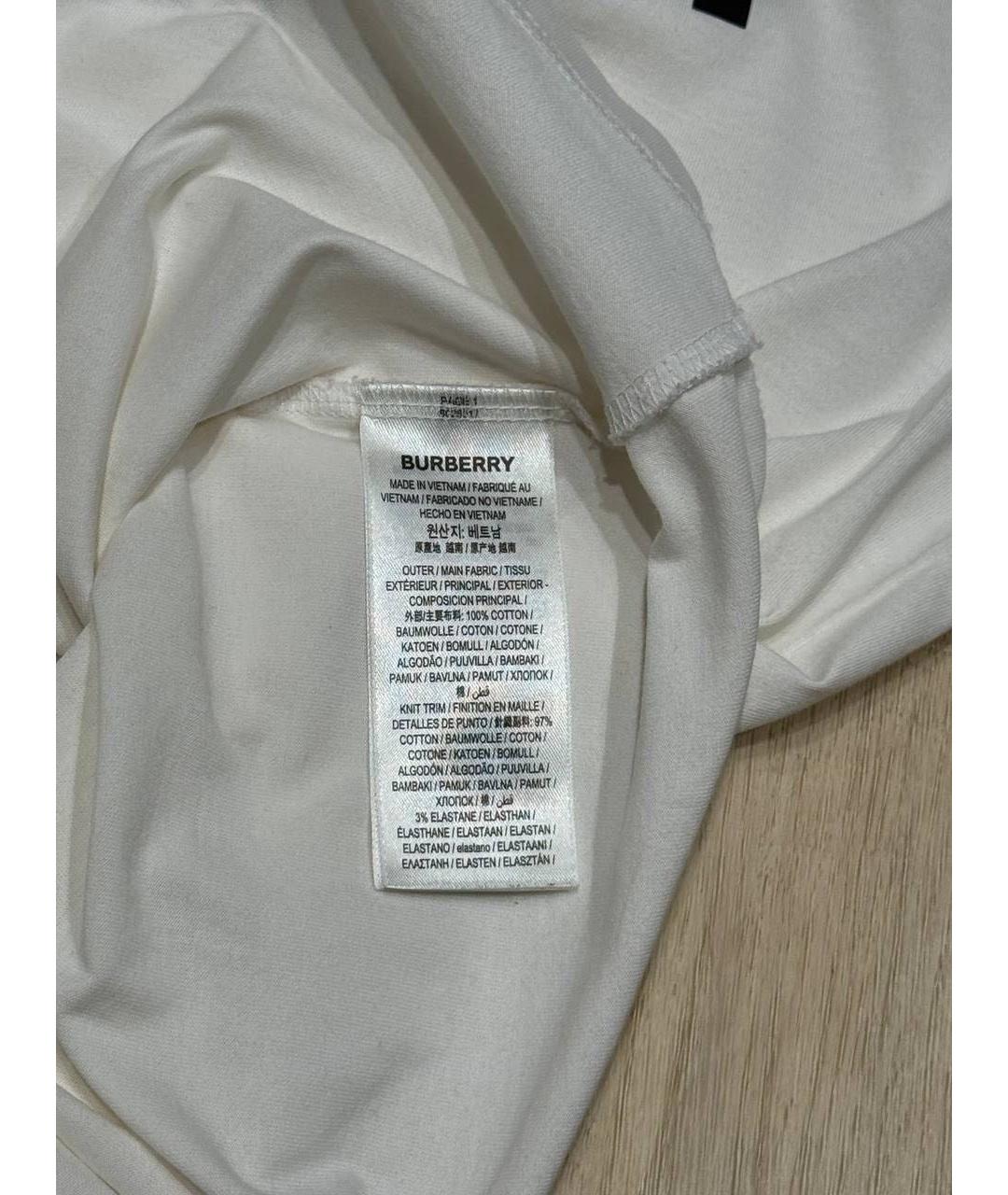 BURBERRY Белая хлопковая футболка, фото 5