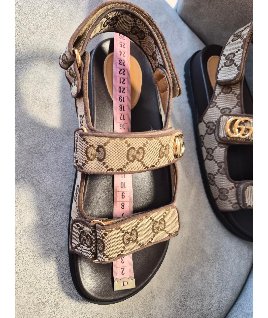 GUCCI Бежевые текстильные сандалии, фото 6