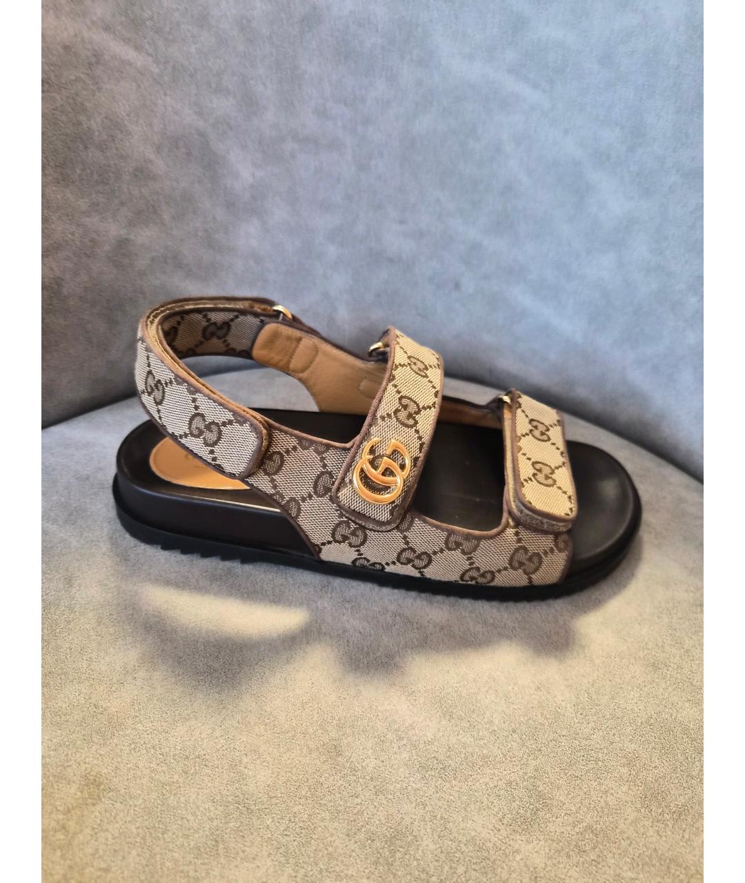 GUCCI Бежевые текстильные сандалии, фото 7
